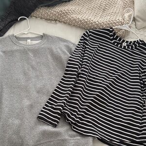 Lululemon Athletica Black and White Striped Top and Grey Textured Pullover